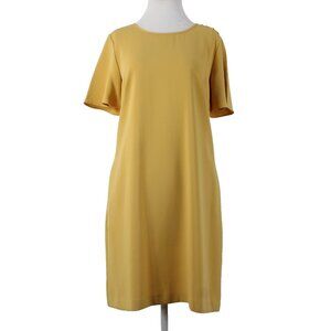 Ann Taylor Dress Sz 10 Mustard Yellow Pockets Knee Length 100% Polyester Dress